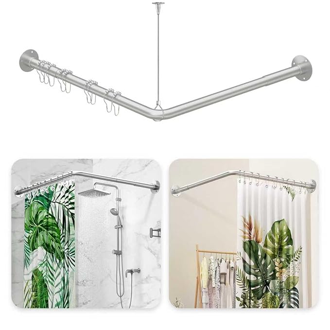 Adjustable L-Shaped Shower Curtain Rod – Silver