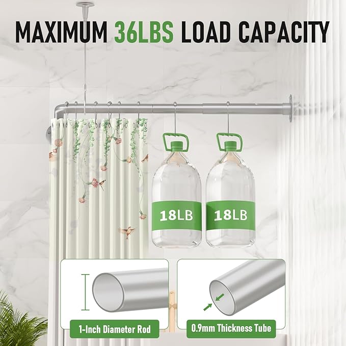 Adjustable L-Shaped Shower Curtain Rod – Silver - Image 3