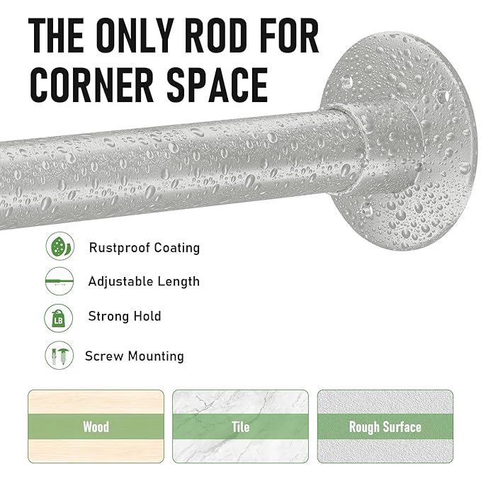 Adjustable L-Shaped Shower Curtain Rod – Silver - Image 2