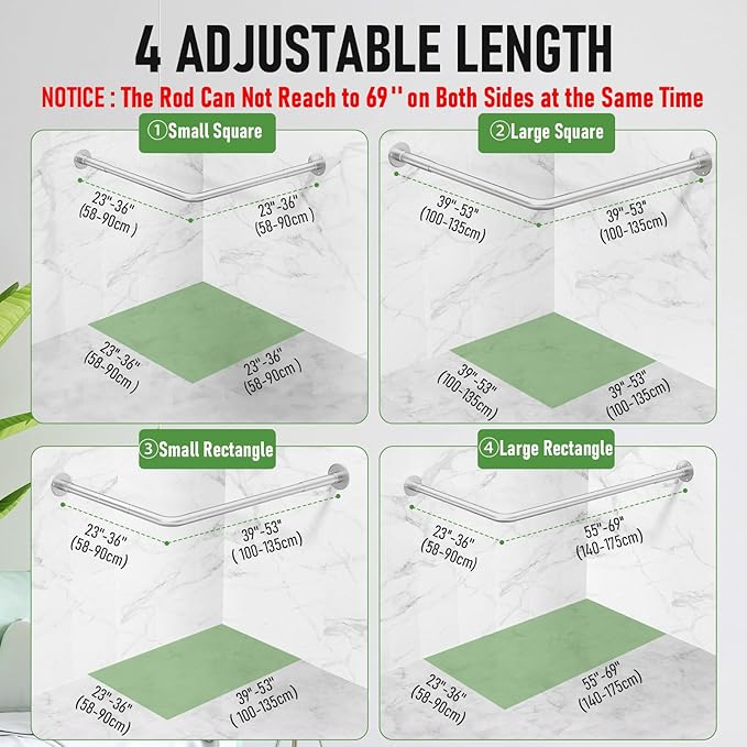 Adjustable L-Shaped Shower Curtain Rod – Silver - Image 4